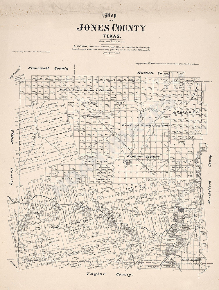 Map of Jones County TX c1879 repro 18x24 eBay