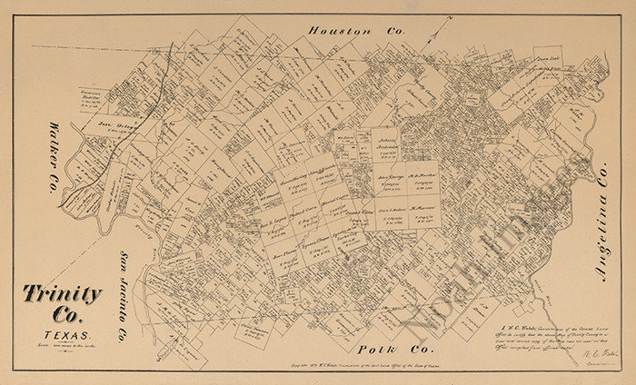 Map Of Trinity County Tx C1879 Repro 24x15 