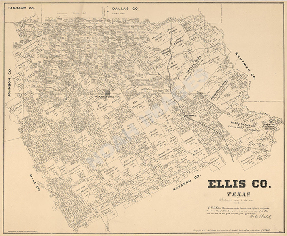 Map of Ellis County TX c1879 repro 24x20 | eBay