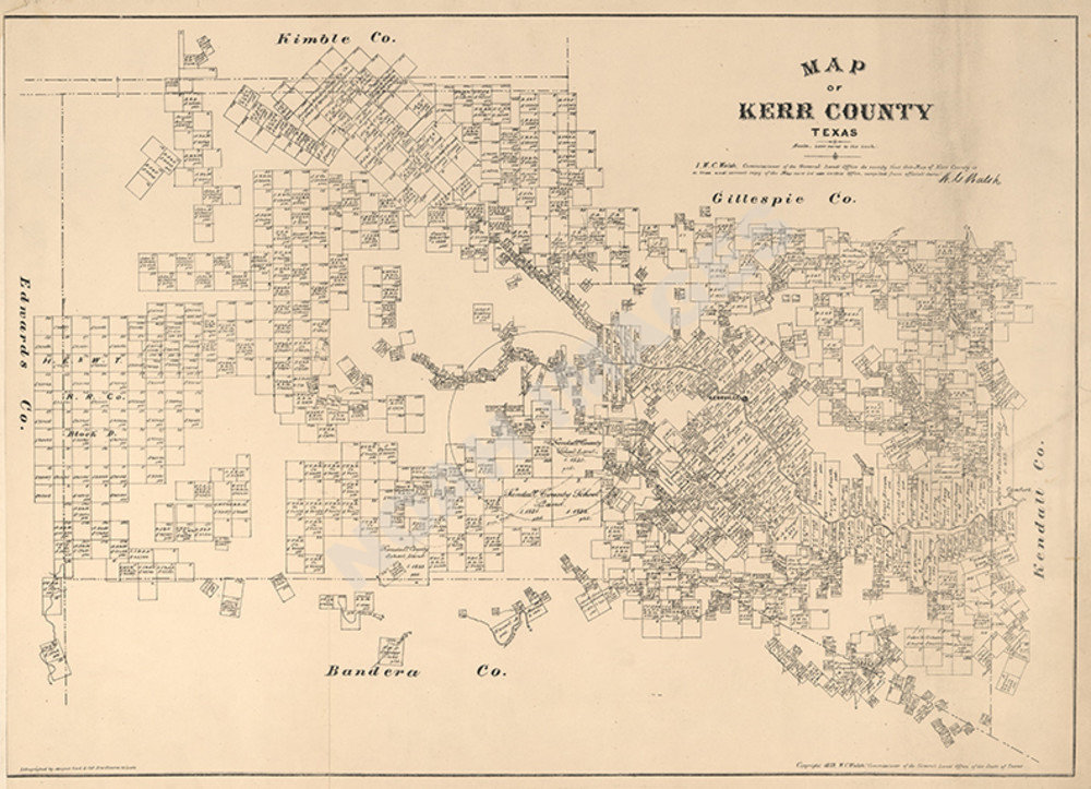 Map of Kerr County TX c1879 repro 27x20 | eBay