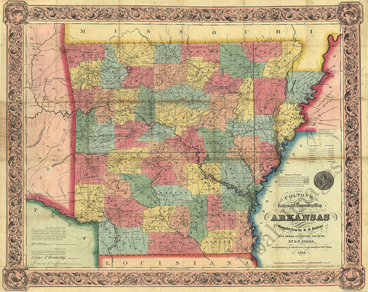 Railroad and township map of Arkansas c1854 30x24 | eBay