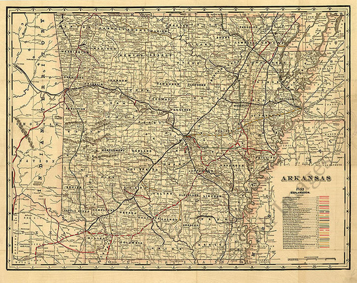 Township and railroad map of Arkansas c1895 30x24 | eBay