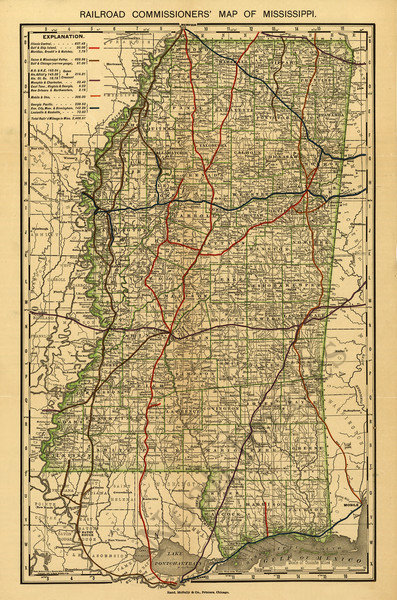 Railroad map of Mississippi c1888 repro 12x18 | eBay