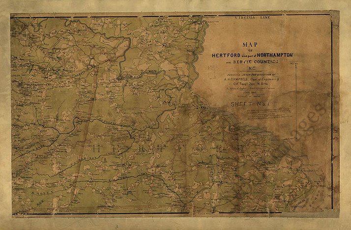 Map of Hertford county NC c1863 repro 36x24 | eBay