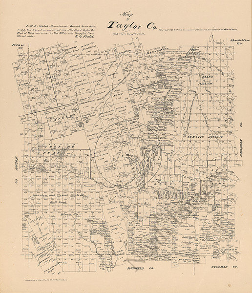 Map of Taylor County TX c1879 repro 20x24 | eBay